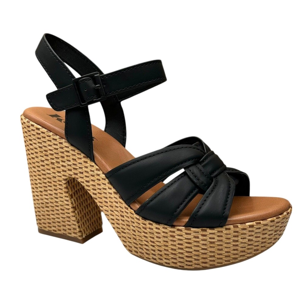 KORKS Dee Womens Wedge Platform Sandal Size 8 Black/Tan Faux-leather Block Heel